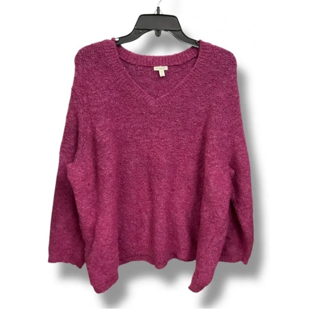 Sonoma Life + Style Cozy V-Neck Women’s Sweater Berry Pink Purple Size 1X NWT